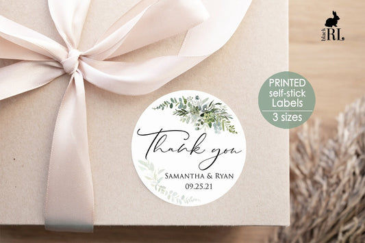Printed Round Labels in 3 Sizes / Green Leaf Bouquet - GE20