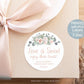 Printed Round Labels in 3 Sizes / Blush Pink Roses in Eucalyptus - RE19