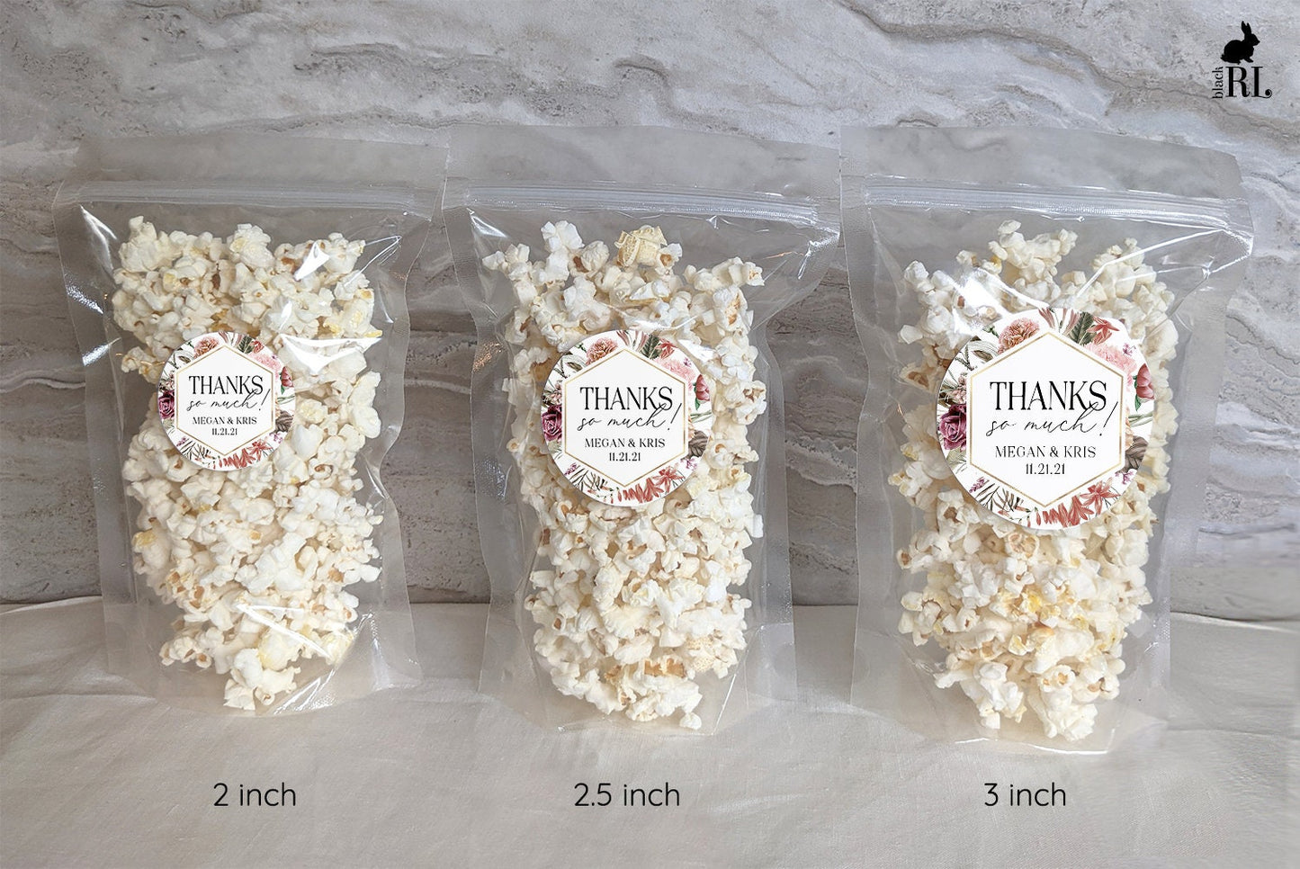 Printed Round Labels in 3 Sizes / Bohemian Large Blooms - BH21