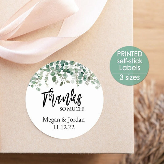 Printed Round Labels in 3 Sizes / Falling Eucalyptus Leaves - FE20