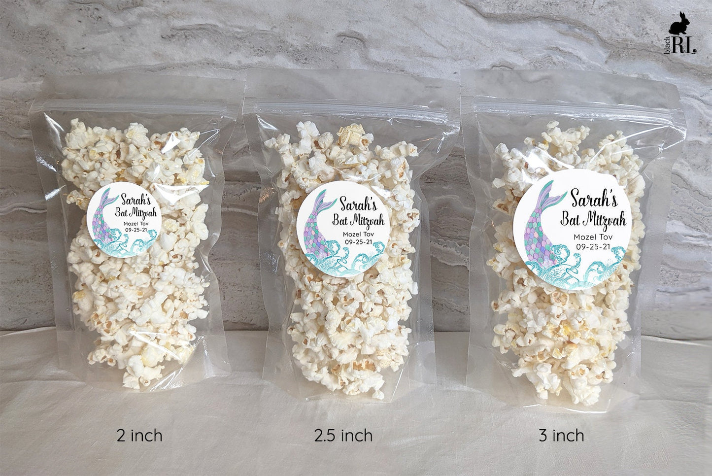 Printed Round Labels in 3 Sizes / Mermaid in Waves - MW21