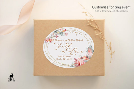 Printed Oval Bag and Box Labels / Fall Leaves with Pumpkins -  FP21
