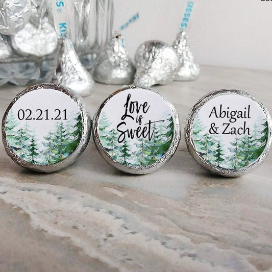 Printed Chocolate Kiss Stickers / Evergreen Trees - TR19