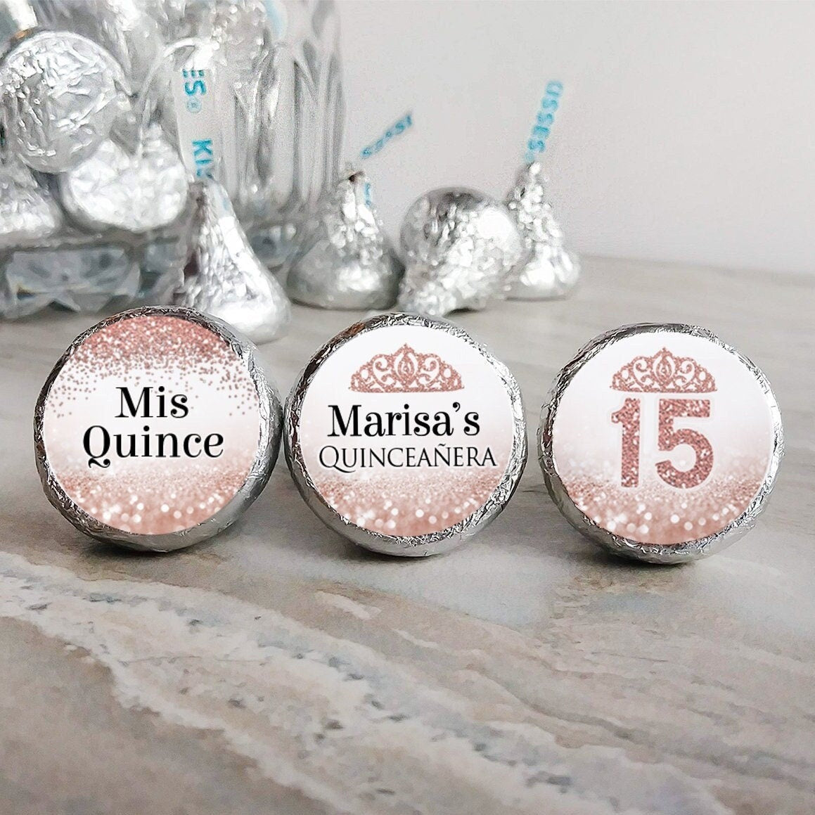 Printed Chocolate Kiss Stickers / Pink Crown Sparkles - QC21