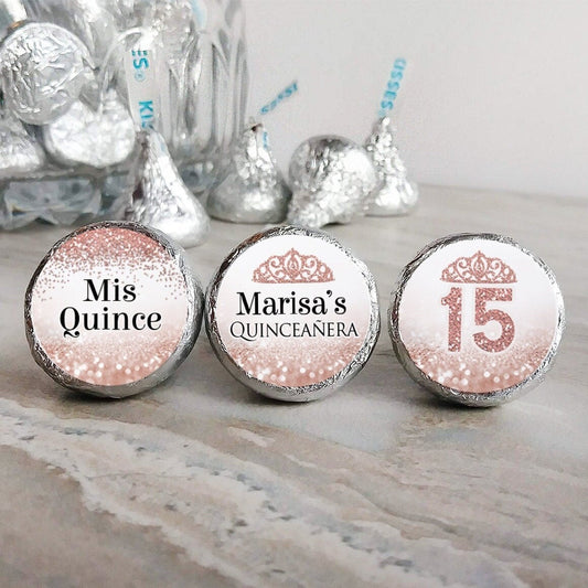Printed Chocolate Kiss Stickers / Pink Crown Sparkles - QC21