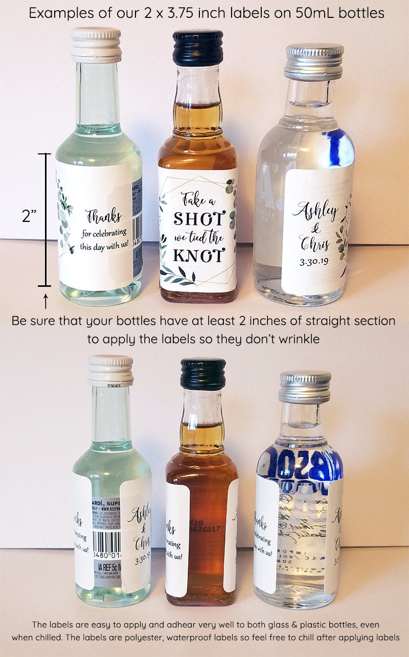 Printed Mini Liquor Bottle Labels / Red Roses and Silver Frame - RQ19