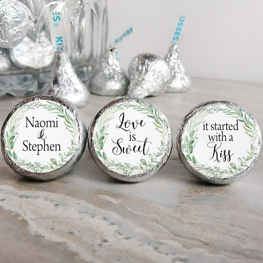 Printed Chocolate Kiss Stickers / Leaf Wreath - LW18