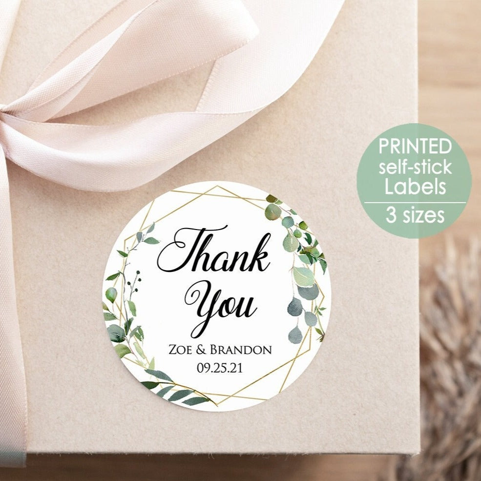 Printed Round Labels in 3 Sizes / Greenery in Geometric Shape - GG18