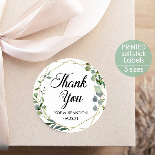 Printed Round Labels in 3 Sizes / Greenery in Geometric Shape - GG18