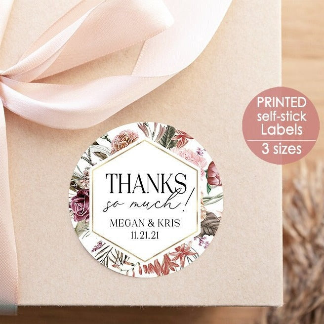 Printed Round Labels in 3 Sizes / Bohemian Large Blooms - BH21