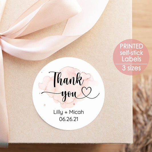 Printed Round Labels in 3 Sizes / Pink Hearts - PH21