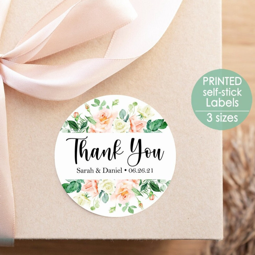 Printed Round Labels in 3 Sizes / Pink Sweet Rose  - RS21