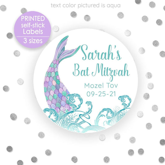 Printed Round Labels in 3 Sizes / Mermaid in Waves - MW21