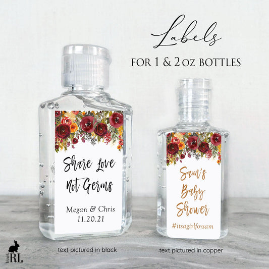 Printed Small Hand Sanitizer Labels / Colorful Autumn Florals - CJ21