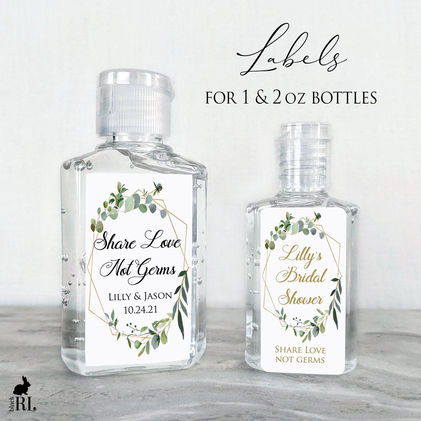 Printed Small Hand Sanitizer Labels / Greenery in Geometric Shape - GG18