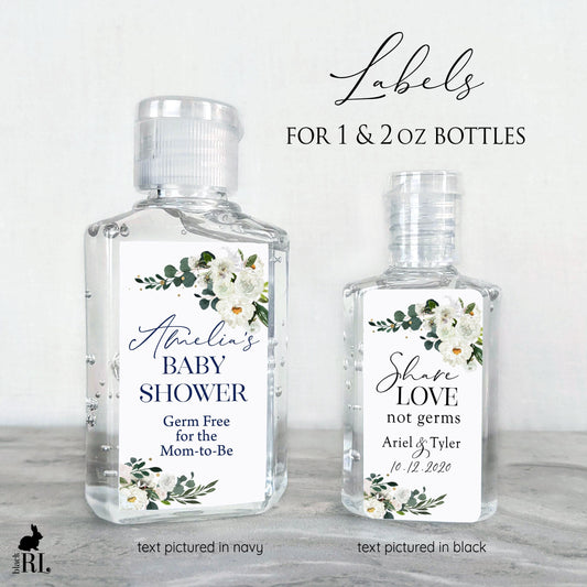 Printed Small Hand Sanitizer Labels / White Blossoms - WB21