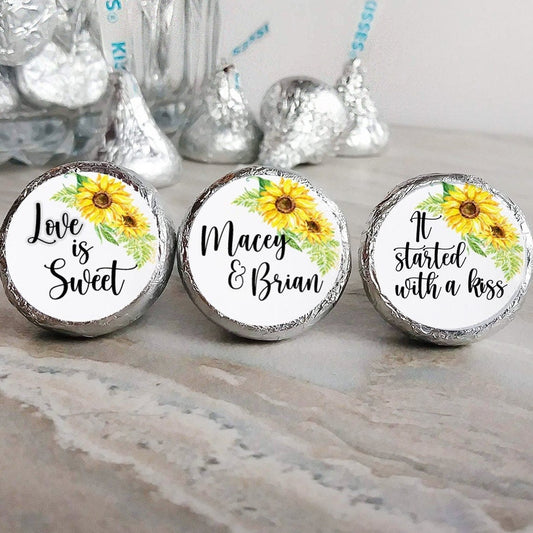 Printed Chocolate Kiss Stickers / Sunflower - SF19
