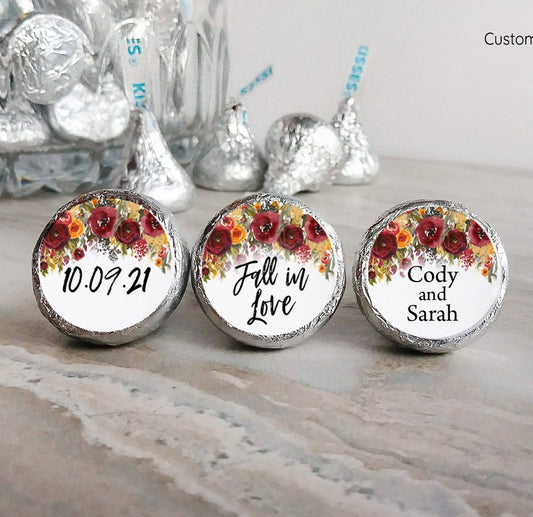 Printed Chocolate Kiss Stickers / Colorful Autumn Florals - CJ21