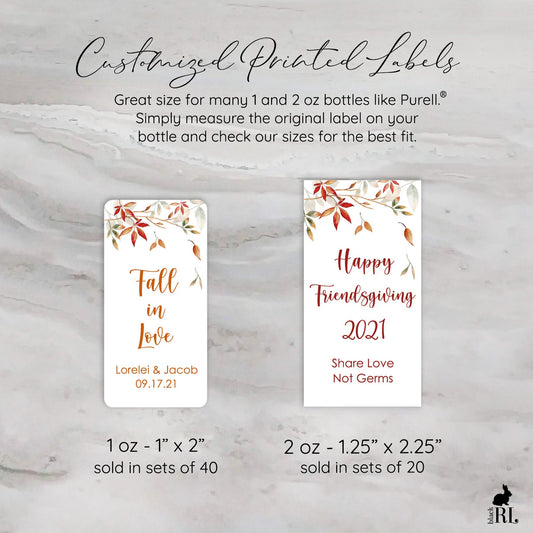 Printed Small Hand Sanitizer Labels / Falling Autumn Leaves for Fall Favors - AL21