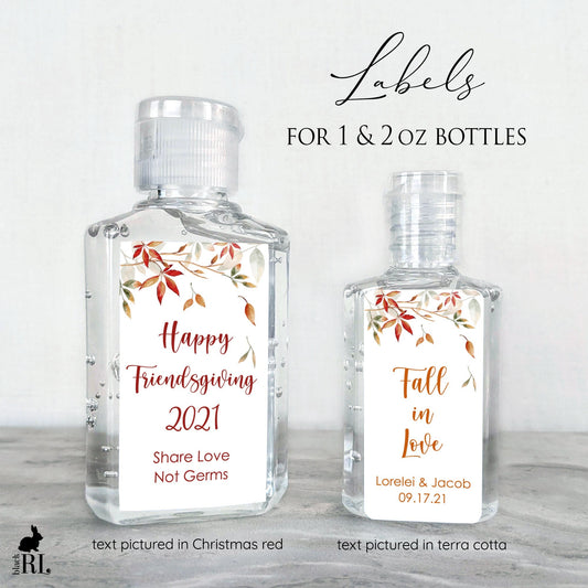 Printed Small Hand Sanitizer Labels / Falling Autumn Leaves for Fall Favors - AL21