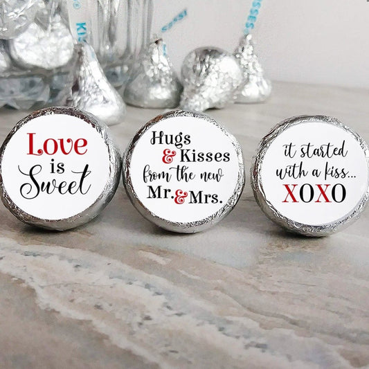 Printed Chocolate Kiss Stickers / Simple, Modern Love is Sweet - LV15