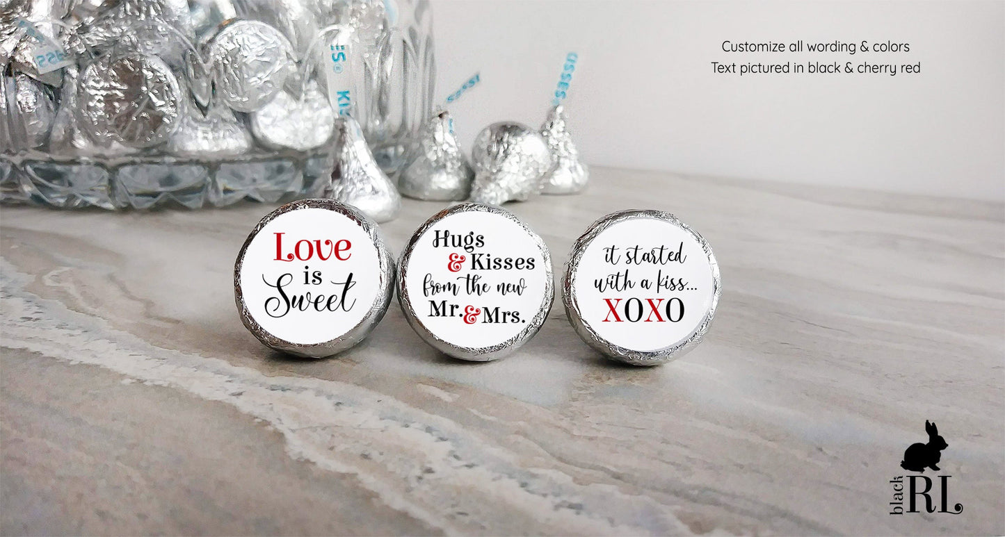 Printed Chocolate Kiss Stickers / Simple, Modern Love is Sweet - LV15