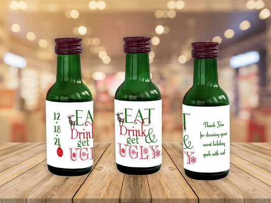 Printed Mini Liquor Bottle Labels / Ugly Sweater Party, Christmas - HC15