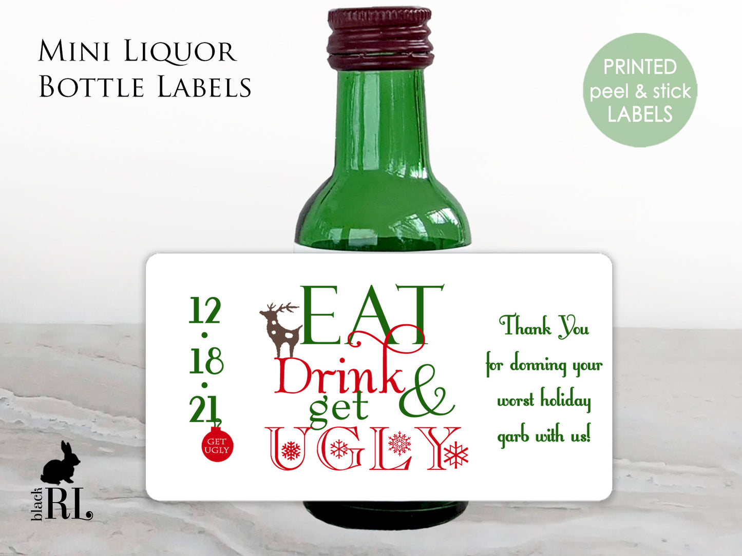 Printed Mini Liquor Bottle Labels / Ugly Sweater Party, Christmas - HC15
