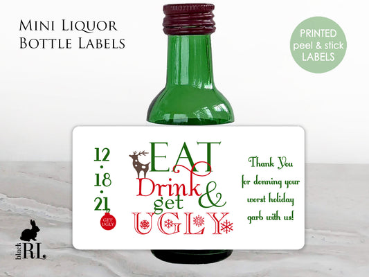 Printed Mini Liquor Bottle Labels / Ugly Sweater Party, Christmas - HC15
