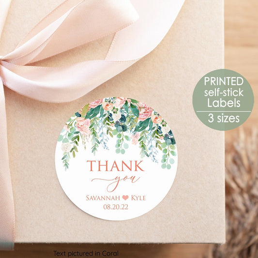Printed Round Labels in 3 Sizes / Romantic Blossoms - RB21