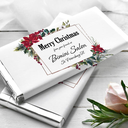 Printed Labels for Full Size Candy/Chocolate Bar / Christmas Poinsettias - PN21