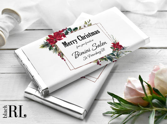Printed Labels for Full Size Candy/Chocolate Bar / Christmas Poinsettias - PN21