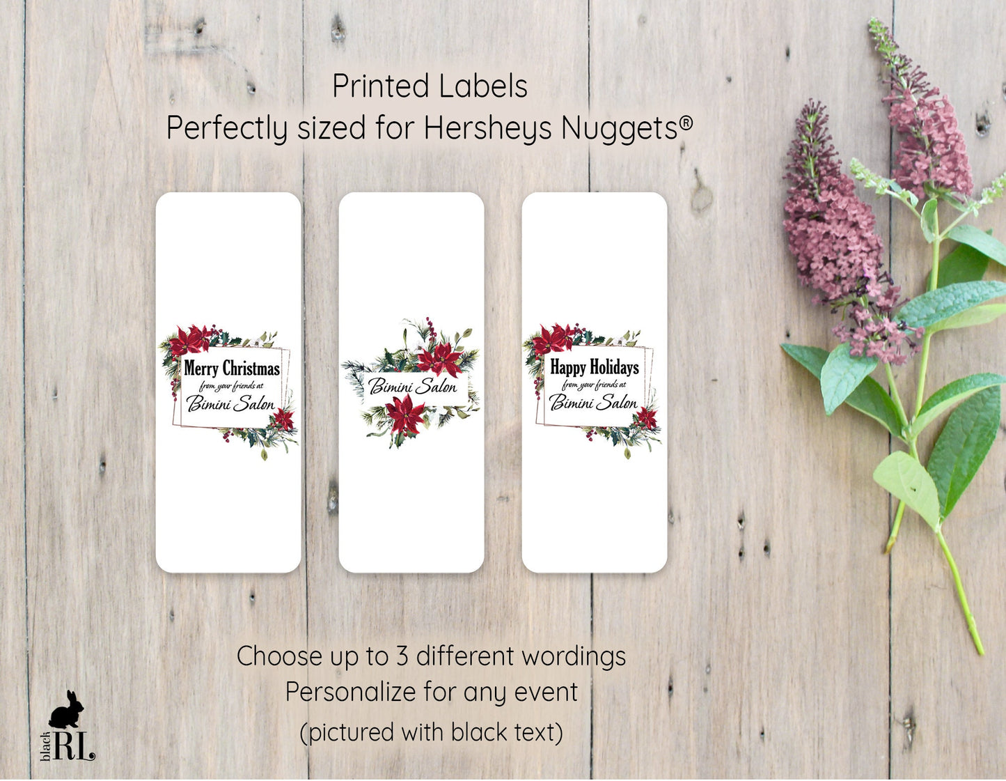 Printed Hershey's Nugget® Labels / Christmas Poinsettias - PN21