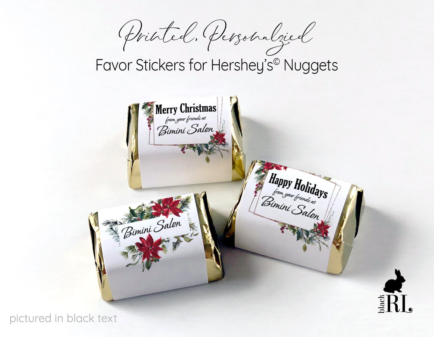 Printed Hershey's Nugget® Labels / Christmas Poinsettias - PN21