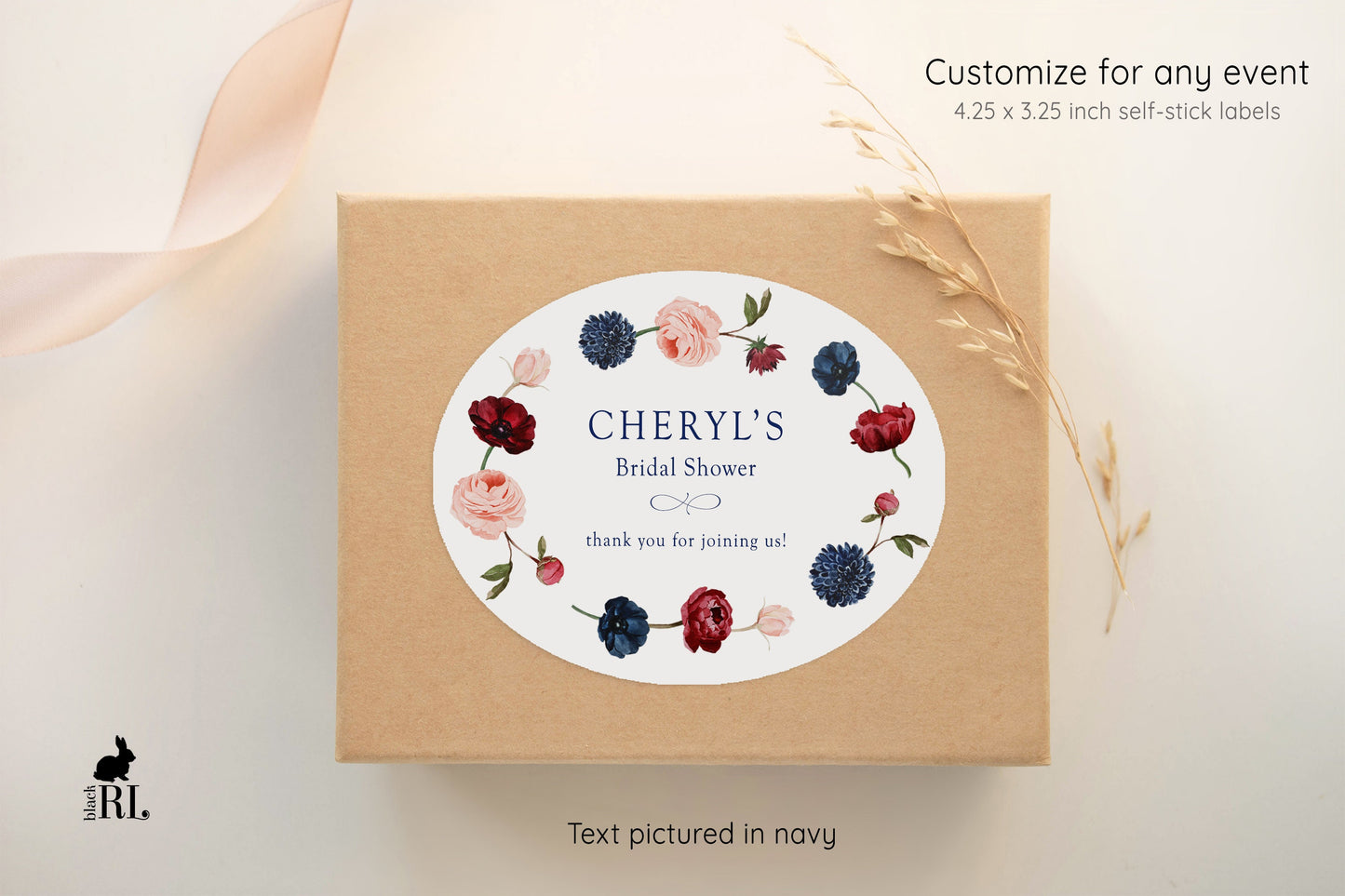 Printed Oval Bag and Box Labels / Chain of Flowers -  CC21