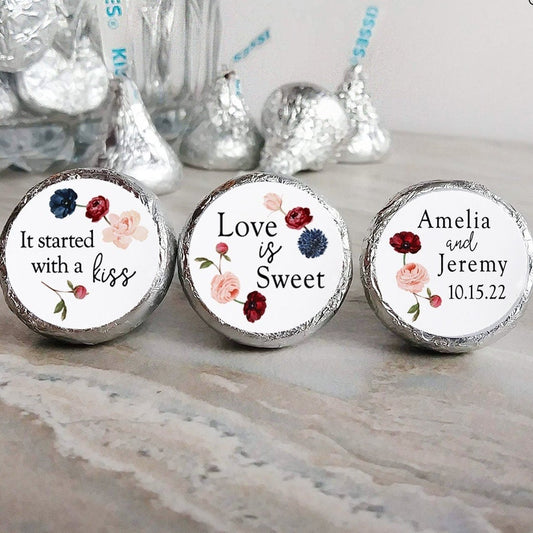 Printed Chocolate Kiss Stickers / Circle of Flowers in Wreath - CC21