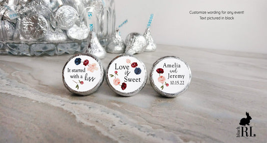 Printed Chocolate Kiss Stickers / Circle of Flowers in Wreath - CC21