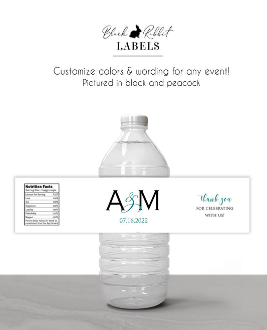 Printed Personalized Water Bottle Labels / Modern Monogram - MG20
