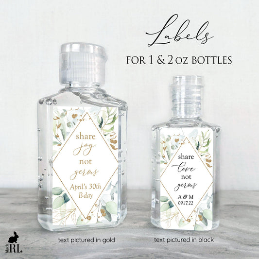 Printed Small Hand Sanitizer Labels / Soft Greenery in Gold Shape - GZ21