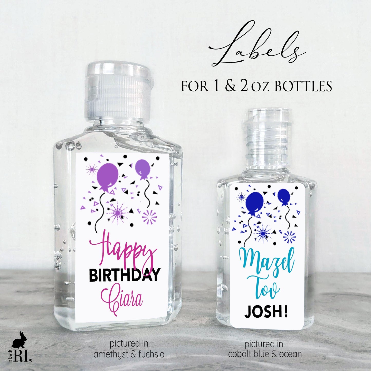 Printed Small Hand Sanitizer Labels / Balloons and Confetti - BK21