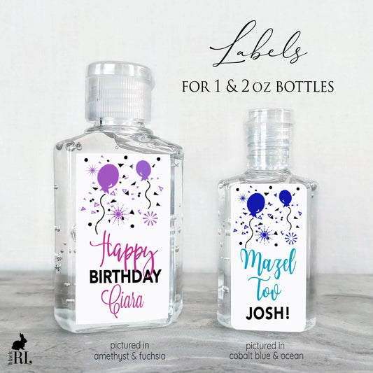 Printed Small Hand Sanitizer Labels / Balloons and Confetti - BK21