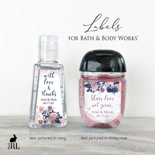 Printed Bath and Body Works® PocketBac Sanitizer Labels / Blush Pink Navy Flowers - BD22