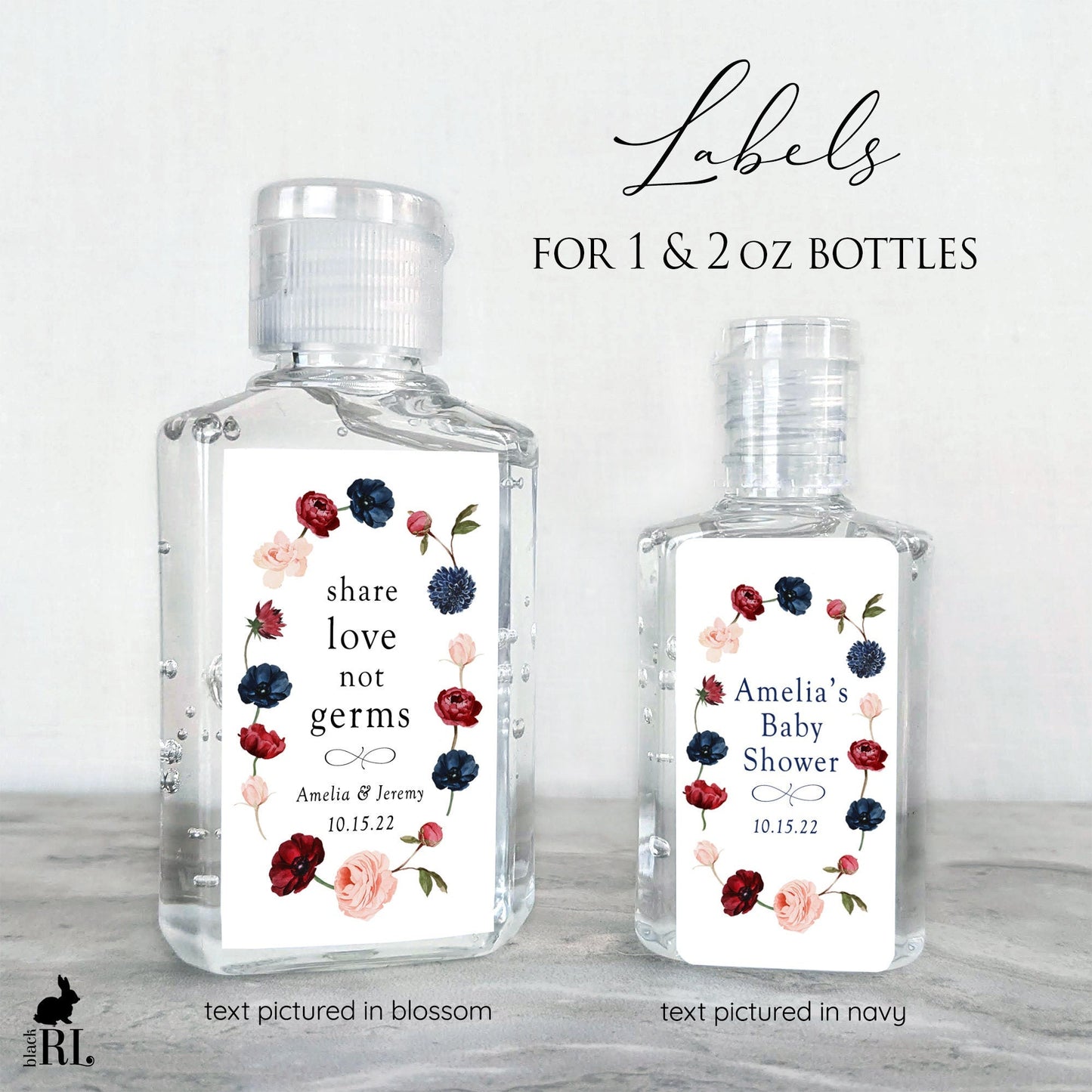 Printed Small Hand Sanitizer Labels / Chain of Flowers in Wreath - CC21