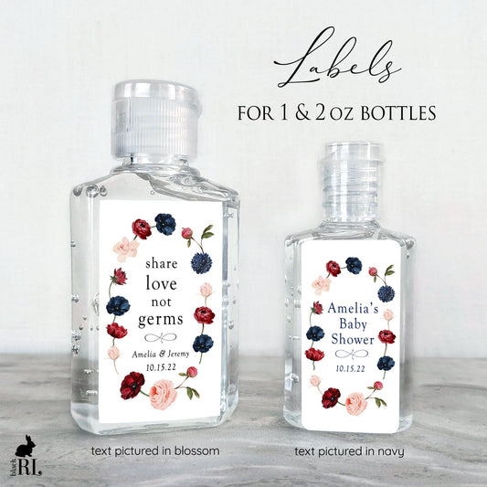 Printed Small Hand Sanitizer Labels / Chain of Flowers in Wreath - CC21