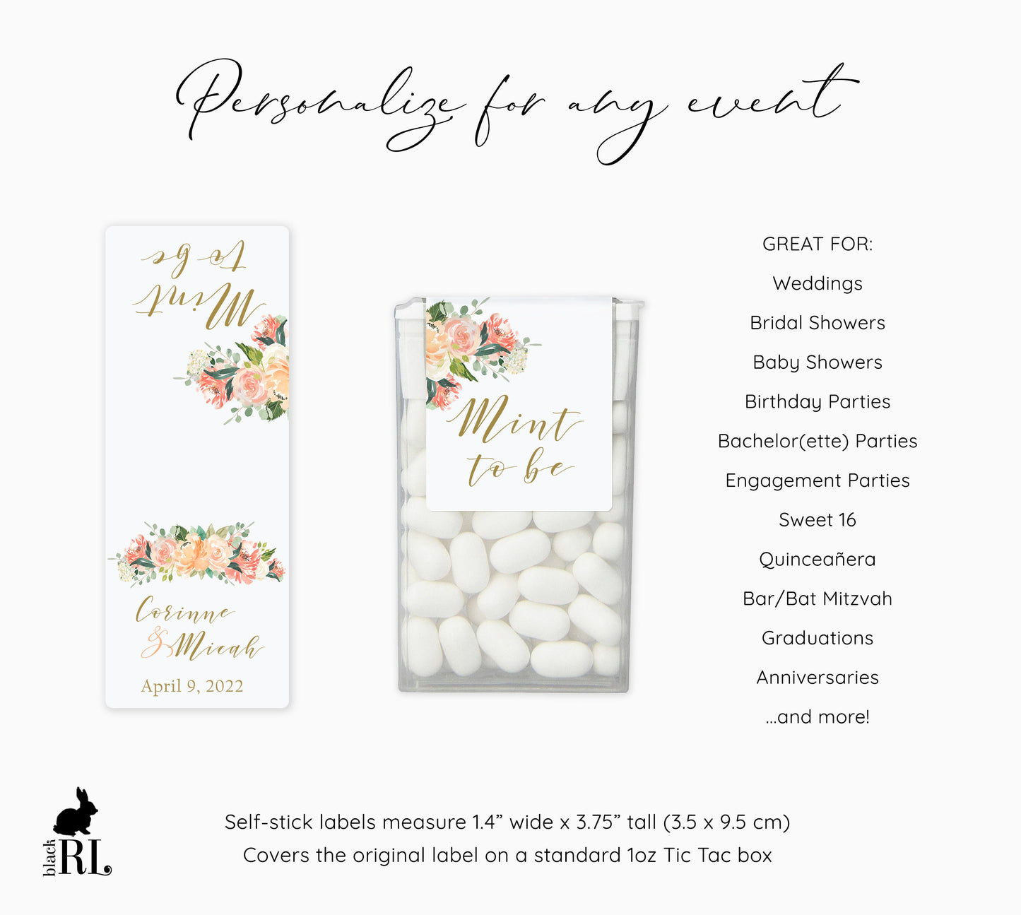 Printed Tic Tac® Labels / Peach Bouquet - PQ18
