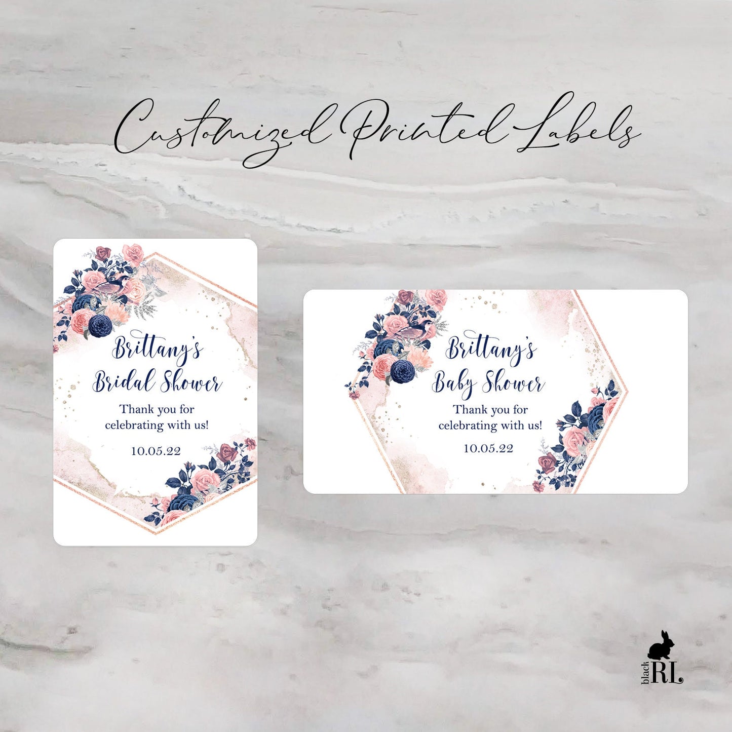 Printed Mini Wine or Mini Champagne Bottle Labels / Birds in Flowers / BD22