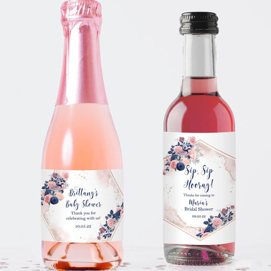 Printed Mini Wine or Mini Champagne Bottle Labels / Birds in Flowers / BD22