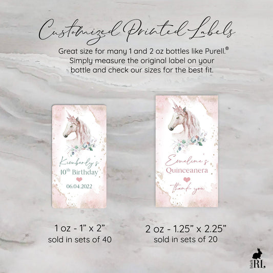 Printed Small Hand Sanitizer Labels / Pink Glitter Crown on Unicorn - UN21