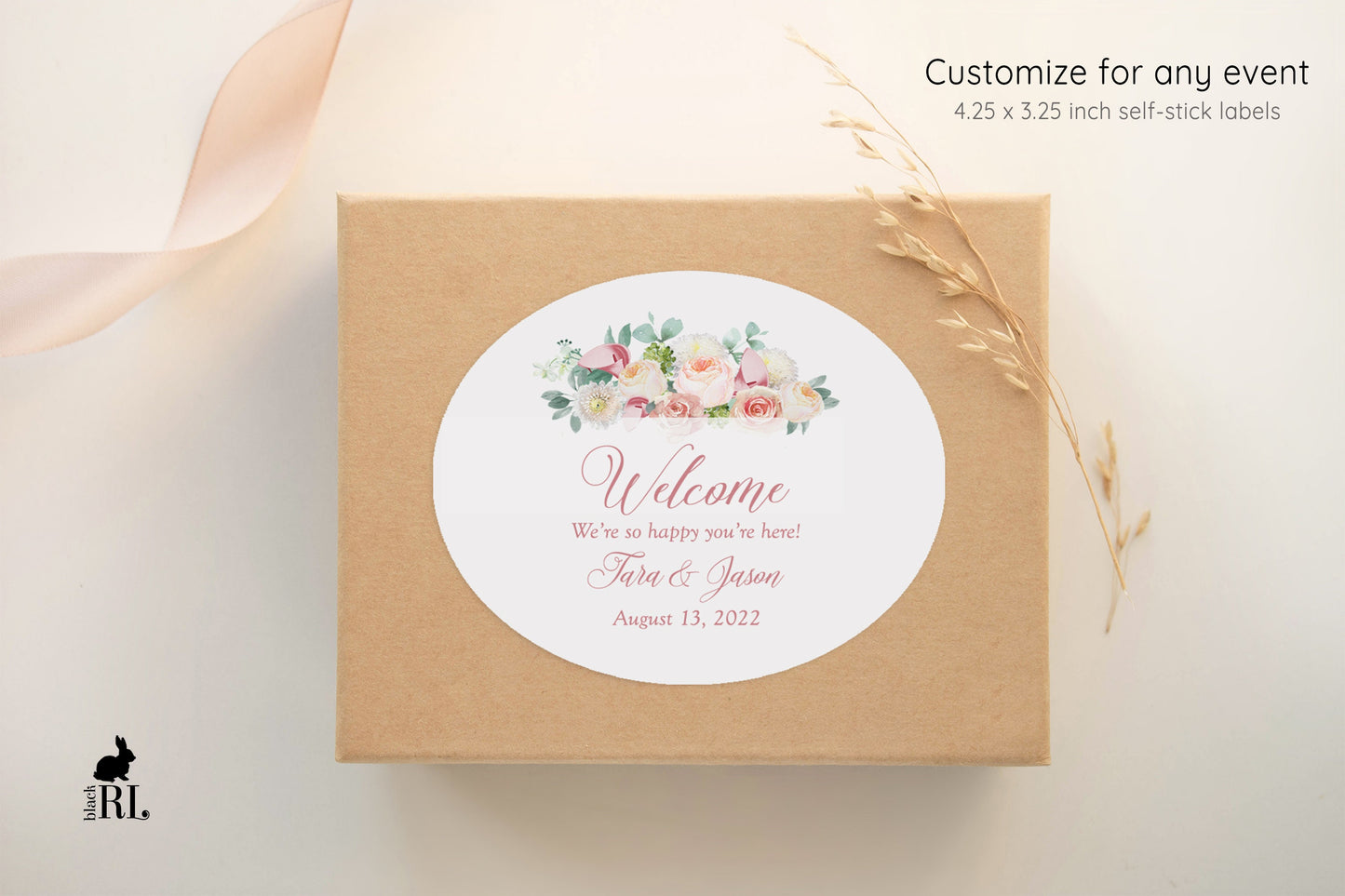 Printed Oval Bag and Box Labels / Pink and White Flowers -  PW21
