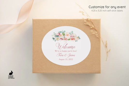 Printed Oval Bag and Box Labels / Pink and White Flowers -  PW21